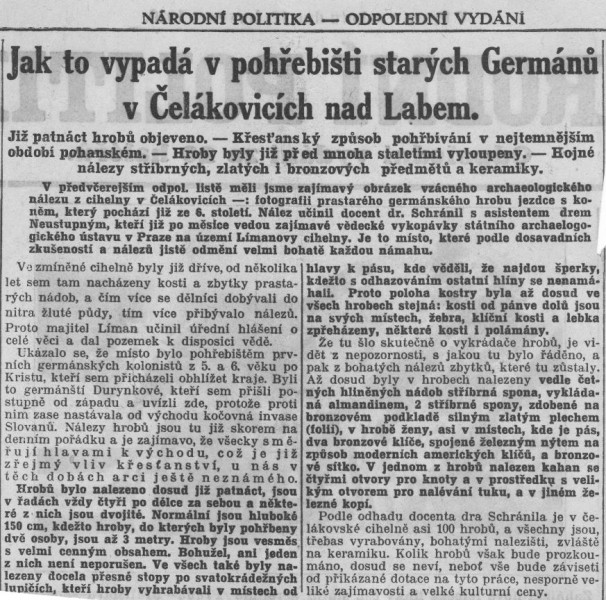 Národní politika - Jak to vypadá v pohřebišti starých Germánů v Čelákovicích nad Labem