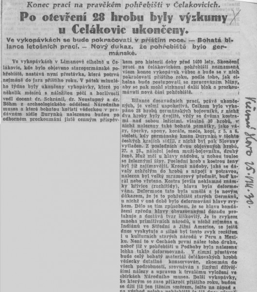 Večerní slovo - Konec prací na pravěkém pohřebišti v Čelákovicích