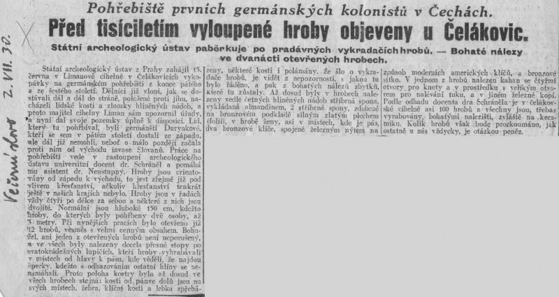 Večerní slovo - Před tisíciletím vyloupené hroby objeveny u Čelákovic